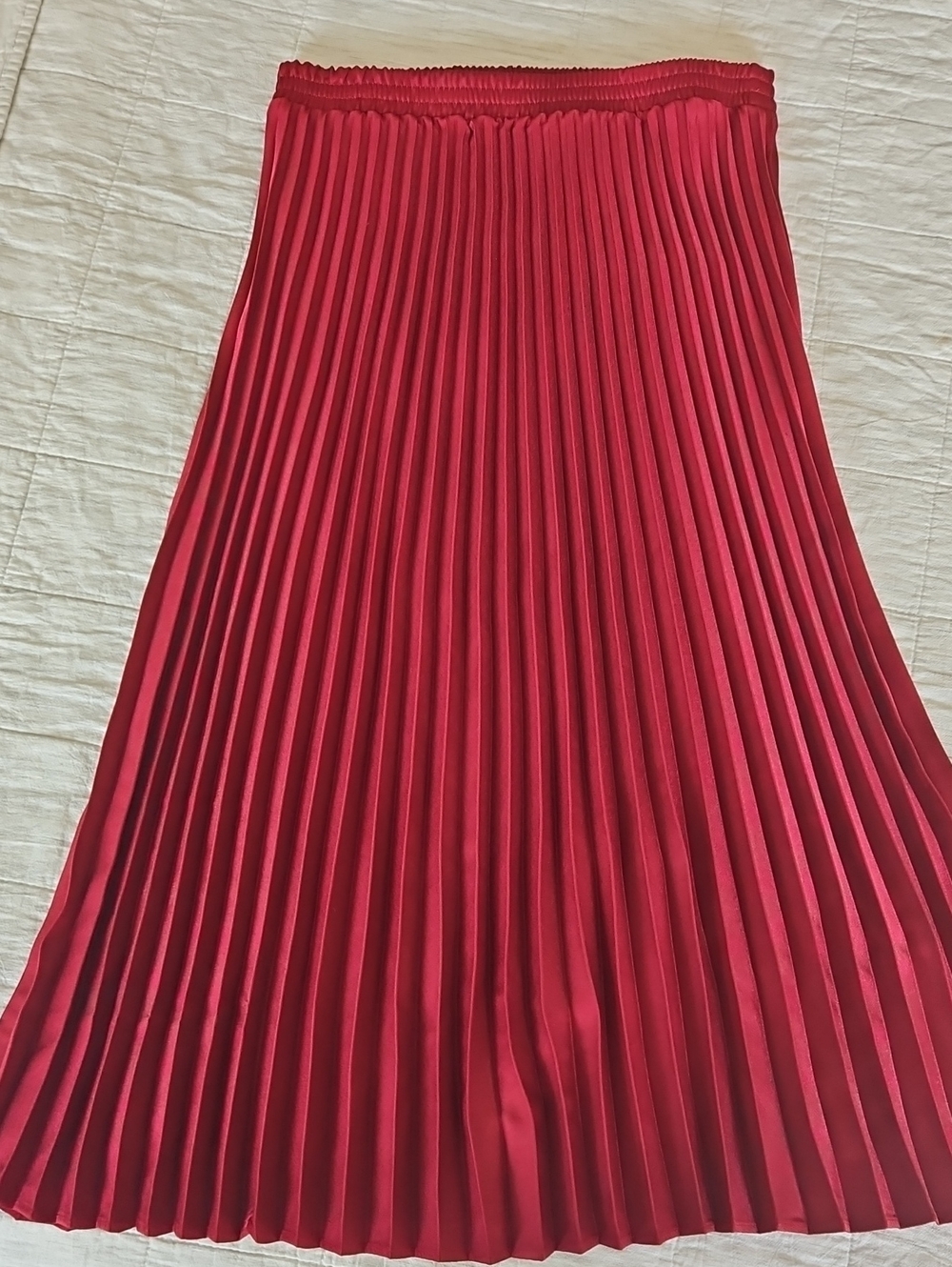 a new day Red Pleated Midi Skirt